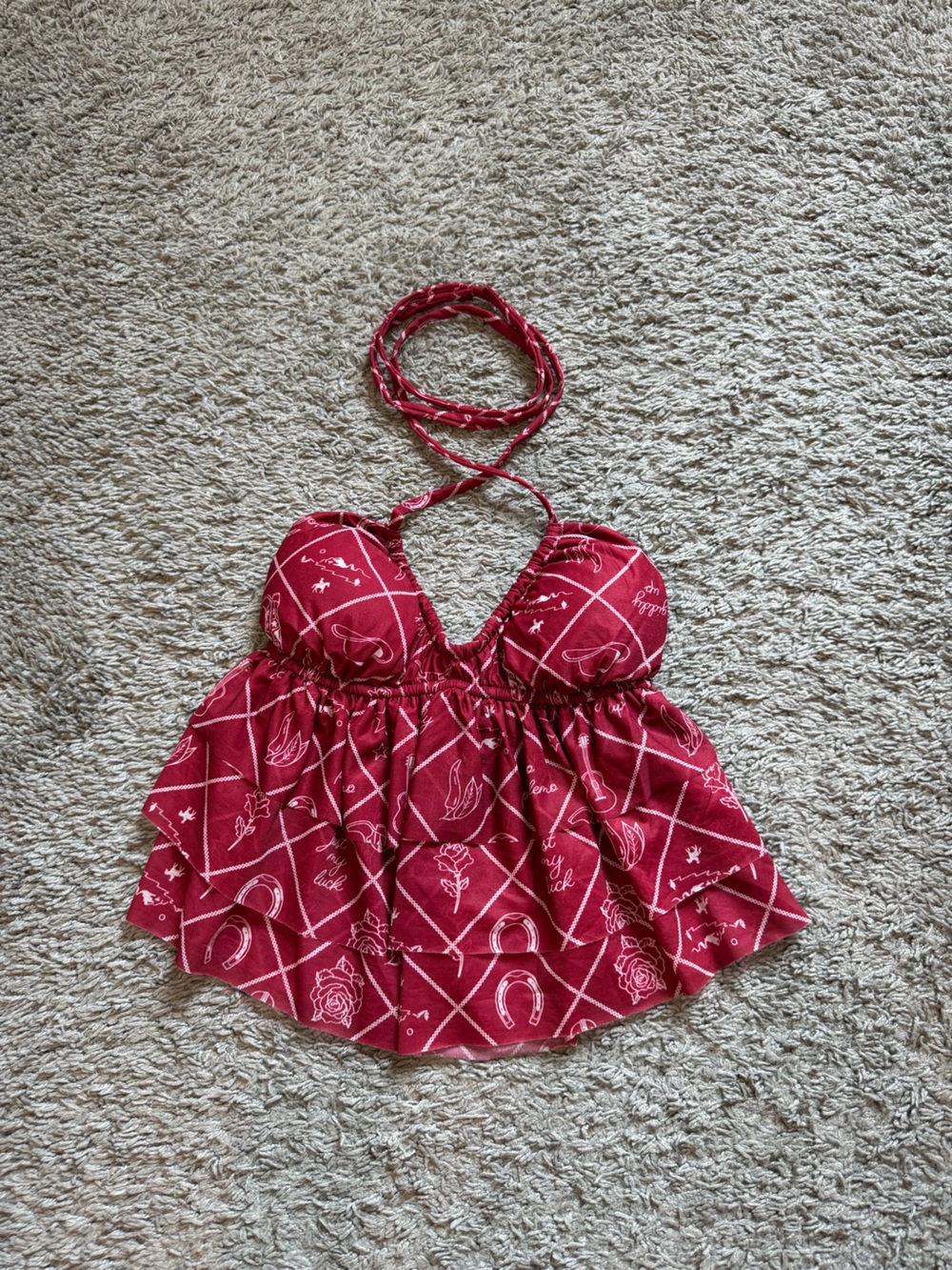 Target Red Patterned Halter Babydoll Top